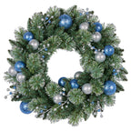 Christabelle 61cm Christmas Wreath Blue Silver Baubles Multicolour LED Lights Front Door Decoration Ornament