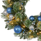 Christabelle 61cm Christmas Wreath Blue Silver Baubles Multicolour LED Lights Front Door Decoration Ornament
