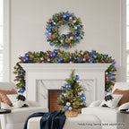 Christabelle 61cm Christmas Wreath Blue Silver Baubles Multicolour LED Lights Front Door Decoration Ornament