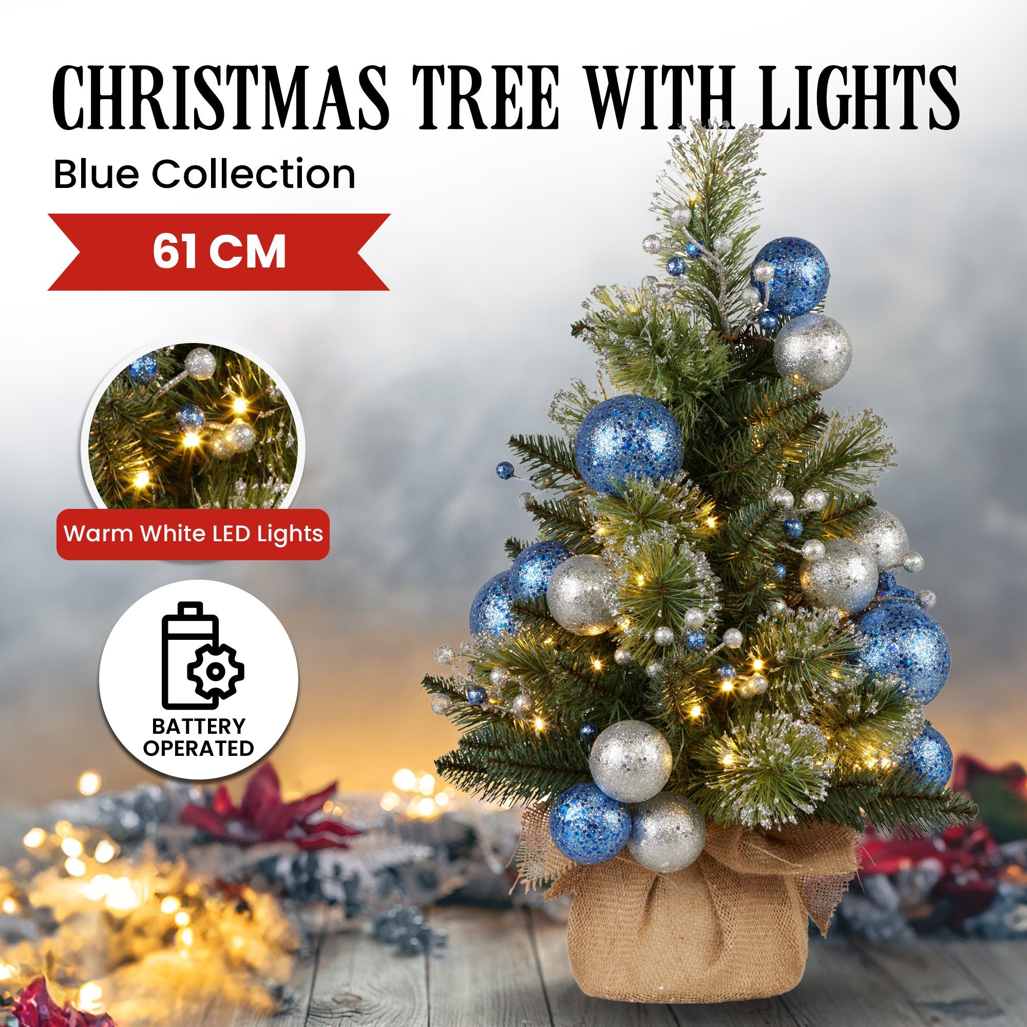 61cm Blue Collection Tabletop Pre-Lit Christmas Tree