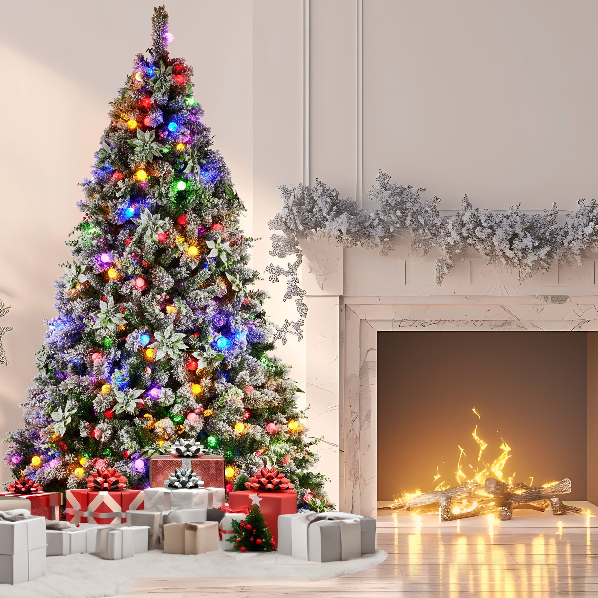 Snowy Crown Pine 2.3m Multicolour Pre-Lit Christmas Tree with 1453 Tips
