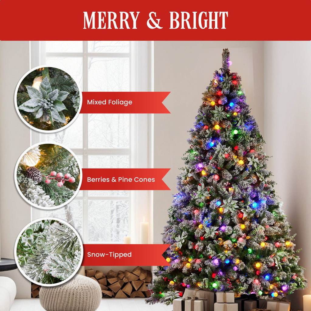 Snowy Crown Pine 2.3m Multicolour Pre-Lit Christmas Tree with 1453 Tips
