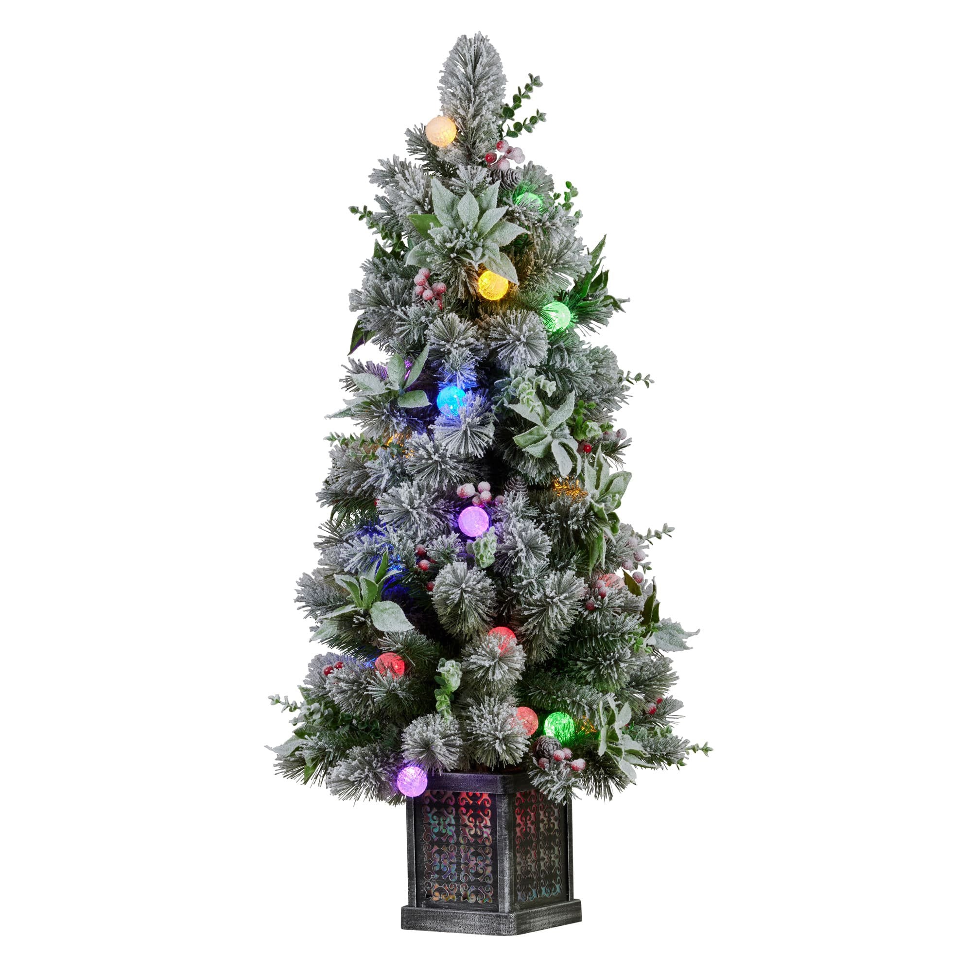 Snowy Crown Pine Potted Christmas Tree 1.2m Multicolour Pre-Lit with Snowball Lights
