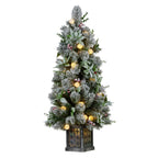 Snowy Crown Pine Potted Christmas Tree 1.2m Multicolour Pre-Lit with Snowball Lights