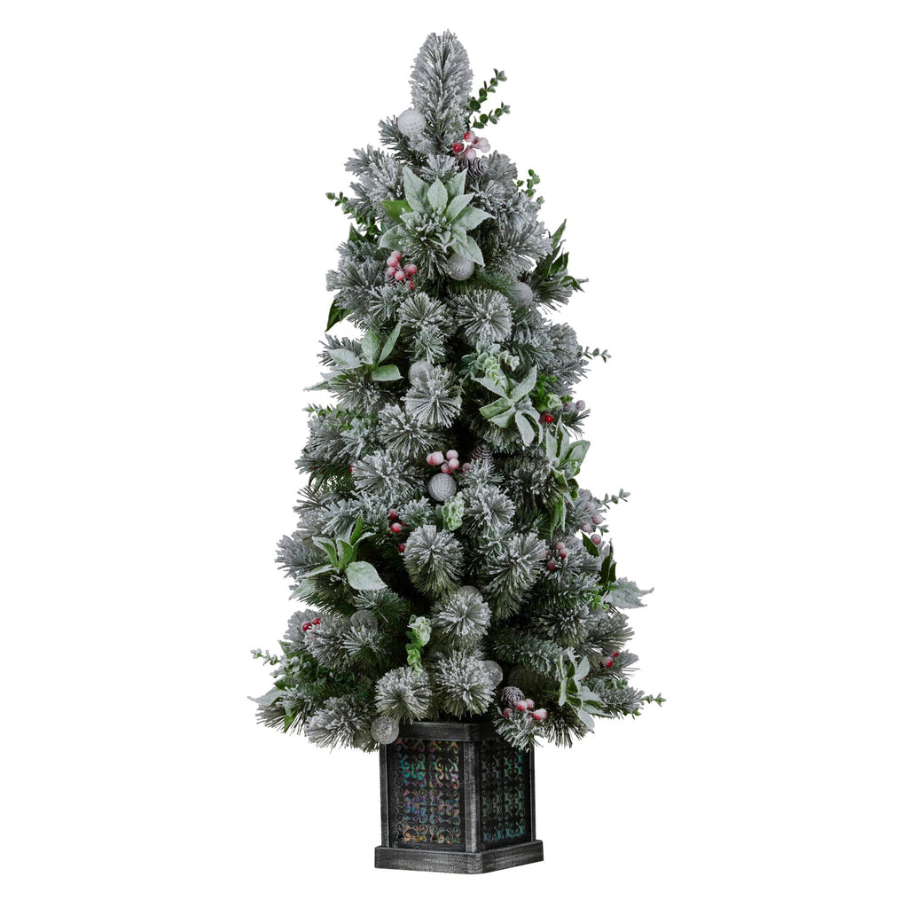 Snowy Crown Pine Potted Christmas Tree 1.2m Multicolour Pre-Lit with Snowball Lights