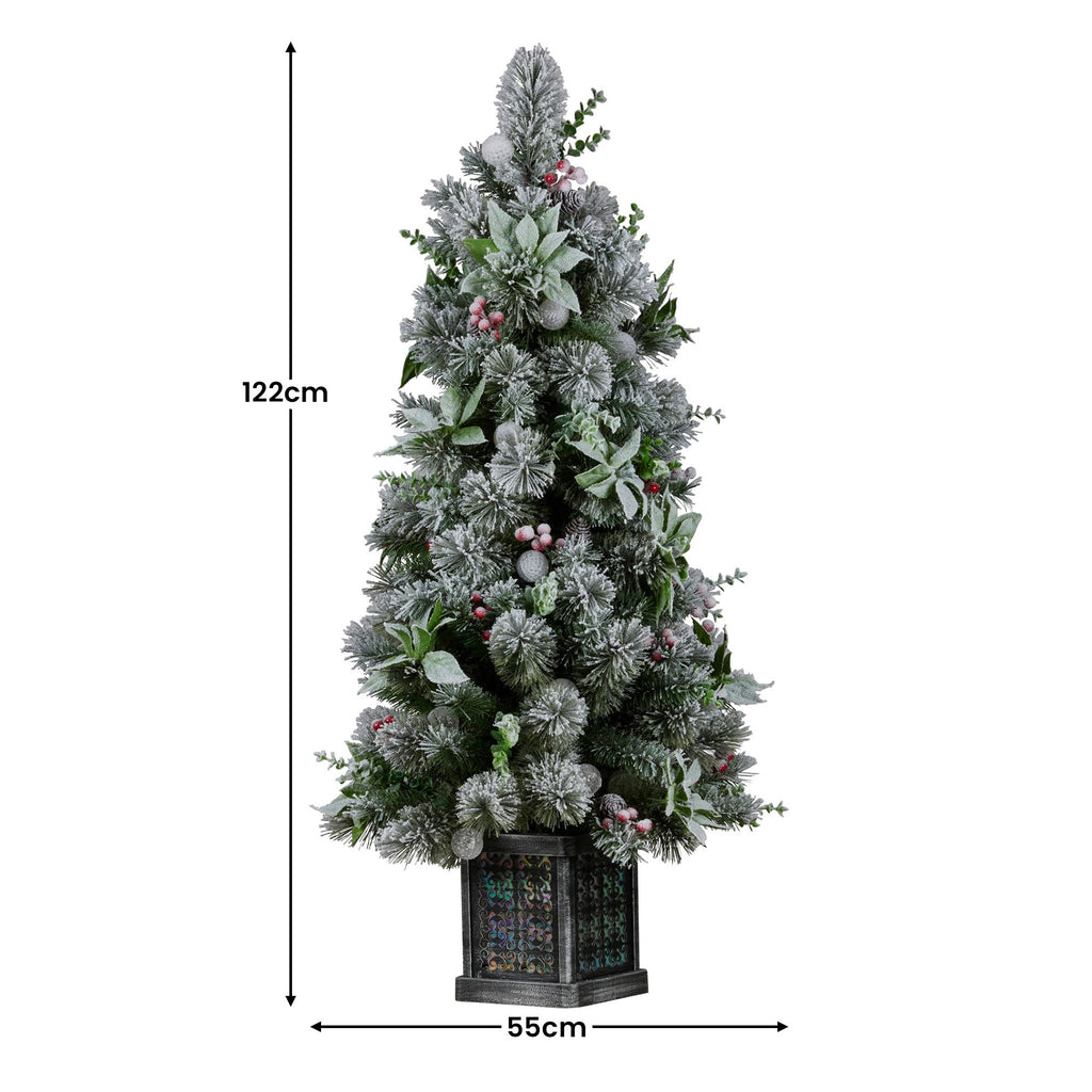Snowy Crown Pine Potted Christmas Tree 1.2m Multicolour Pre-Lit with Snowball Lights