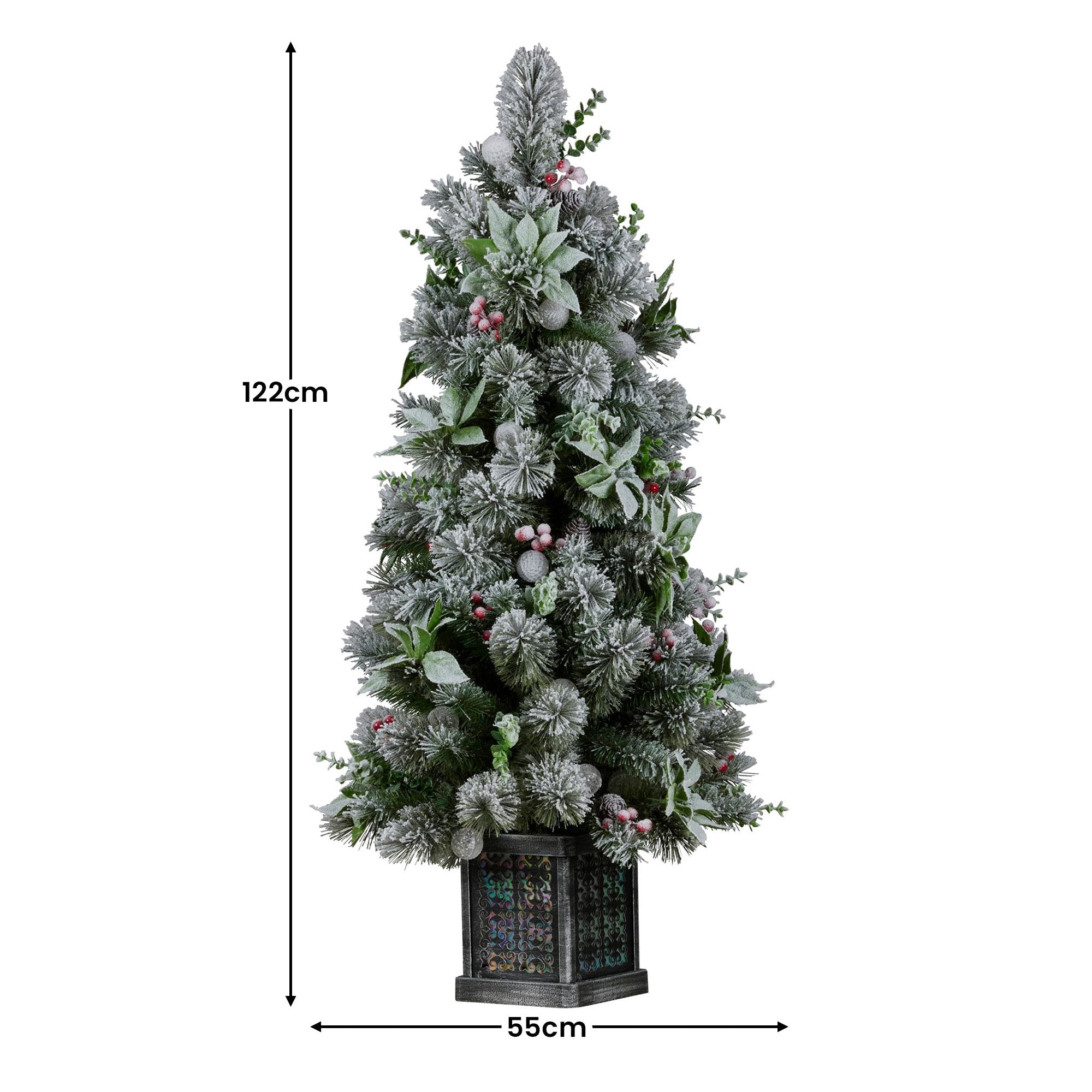 Snowy Crown Pine Potted Christmas Tree 1.2m Multicolour Pre-Lit with Snowball Lights