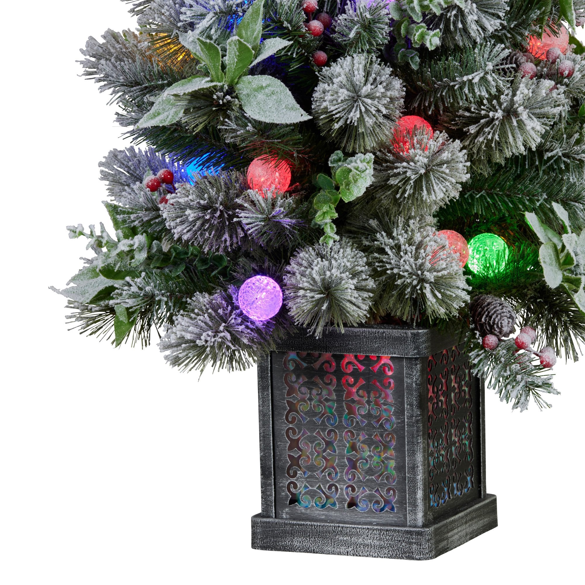 Snowy Crown Pine Potted Christmas Tree 1.2m Multicolour Pre-Lit with Snowball Lights