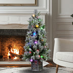 Snowy Crown Pine Potted Christmas Tree 1.2m Multicolour Pre-Lit with Snowball Lights