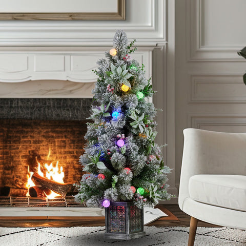 Snowy Crown Pine Potted Christmas Tree 1.2m Multicolour Pre-Lit with Snowball Lights
