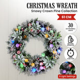 61cm Snowy Crown Pine Pre-Lit Multicolour Christmas Wreath