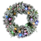 Christabelle Stunning 61cm Snowy Christmas Wreath with LED Lights Crown Pine Pre-Lit Baubles Front Door Decoration Ornament