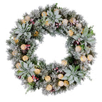 Christabelle Stunning 61cm Snowy Christmas Wreath with LED Lights Crown Pine Pre-Lit Baubles Front Door Decoration Ornament