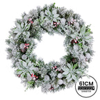 Christabelle Stunning 61cm Snowy Christmas Wreath with LED Lights Crown Pine Pre-Lit Baubles Front Door Decoration Ornament