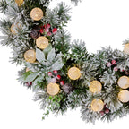 Christabelle Stunning 61cm Snowy Christmas Wreath with LED Lights Crown Pine Pre-Lit Baubles Front Door Decoration Ornament