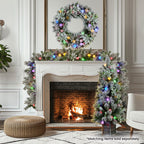 Christabelle Stunning 61cm Snowy Christmas Wreath with LED Lights Crown Pine Pre-Lit Baubles Front Door Decoration Ornament