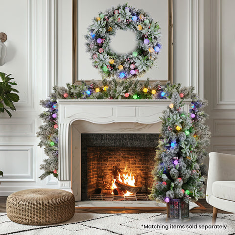 61cm Snowy Crown Pine Pre-Lit Multicolour Christmas Wreath