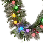 Christabelle 2.7m Snowy Christmas Garland with LED Coloured Baubles Lights Tree Decoration Ornament