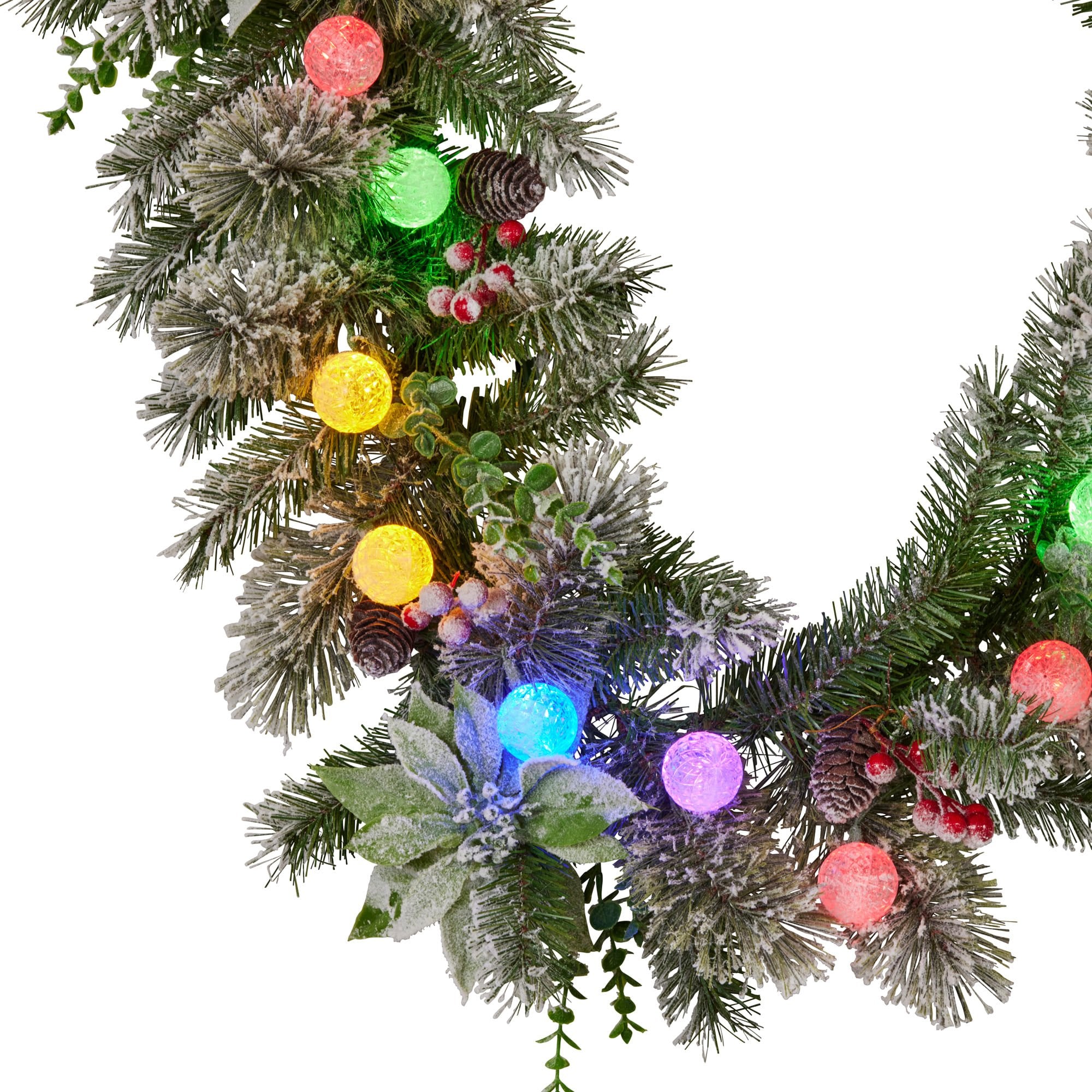 Christabelle 2.7m Snowy Christmas Garland with LED Coloured Baubles Lights Tree Decoration Ornament