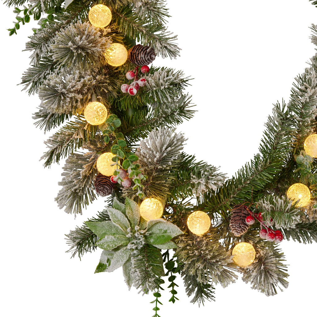 Christabelle 2.7m Snowy Christmas Garland with LED Coloured Baubles Lights Tree Decoration Ornament