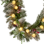 Christabelle 2.7m Snowy Christmas Garland with LED Coloured Baubles Lights Tree Decoration Ornament