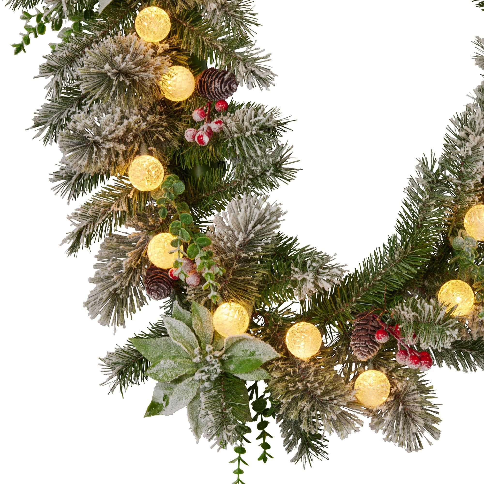 Christabelle 2.7m Snowy Christmas Garland with LED Coloured Baubles Lights Tree Decoration Ornament