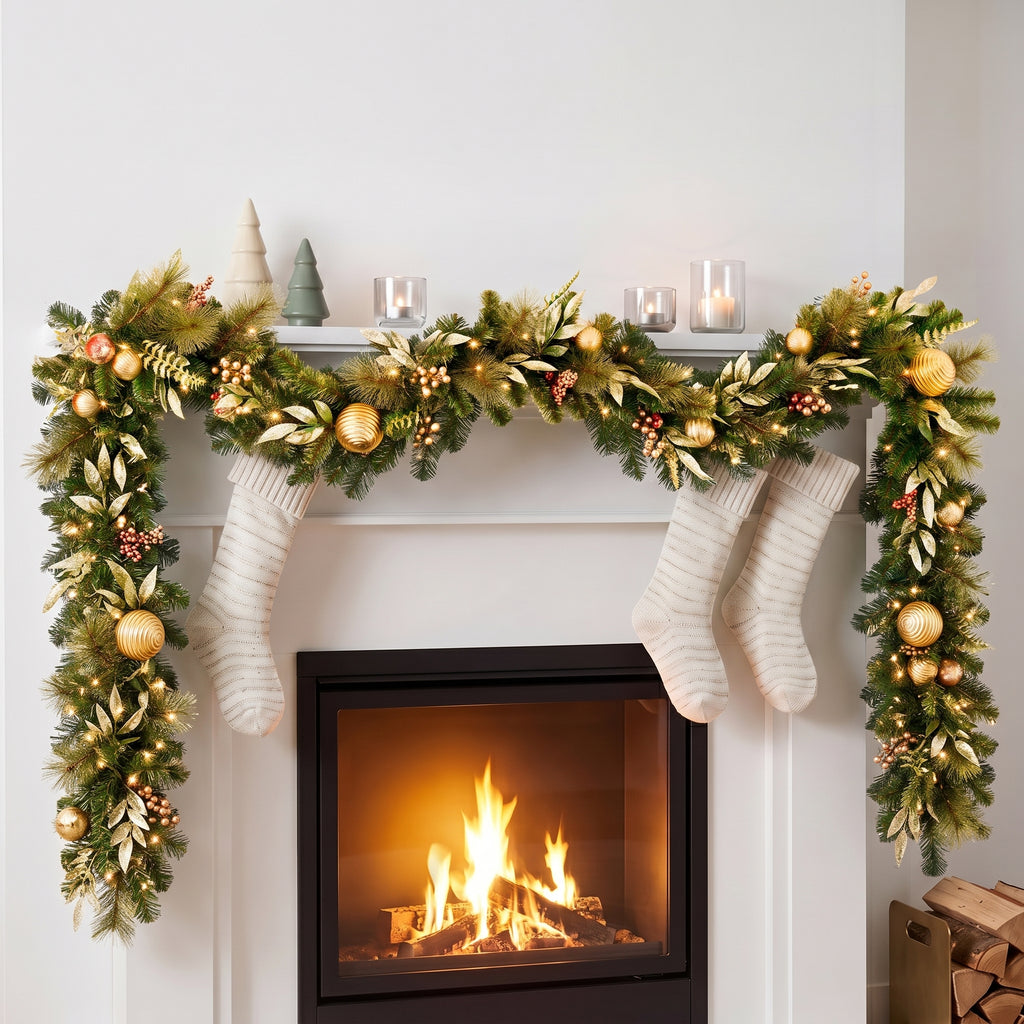 Christabelle 2.74m Deluxe Mountain Pine Christmas Garland Pre Lit Multi Function LED Timer Indoor Festive Holiday Decor