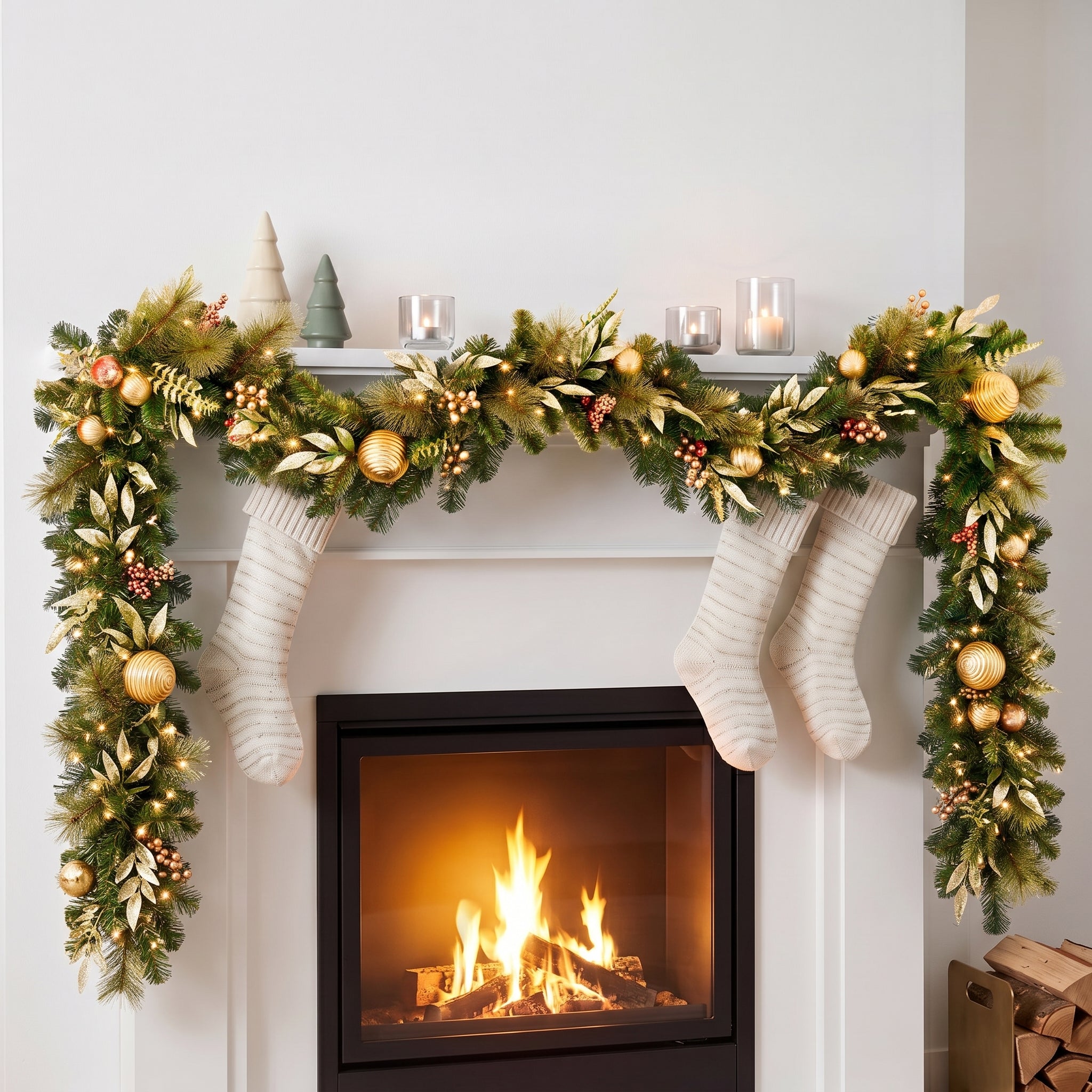 Christabelle 2.74m Deluxe Mountain Pine Christmas Garland Pre Lit Multi Function LED Timer Indoor Festive Holiday Decor