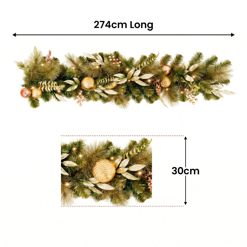 Christabelle 2.74m Deluxe Mountain Pine Christmas Garland Pre Lit Multi Function LED Timer Indoor Festive Holiday Decor
