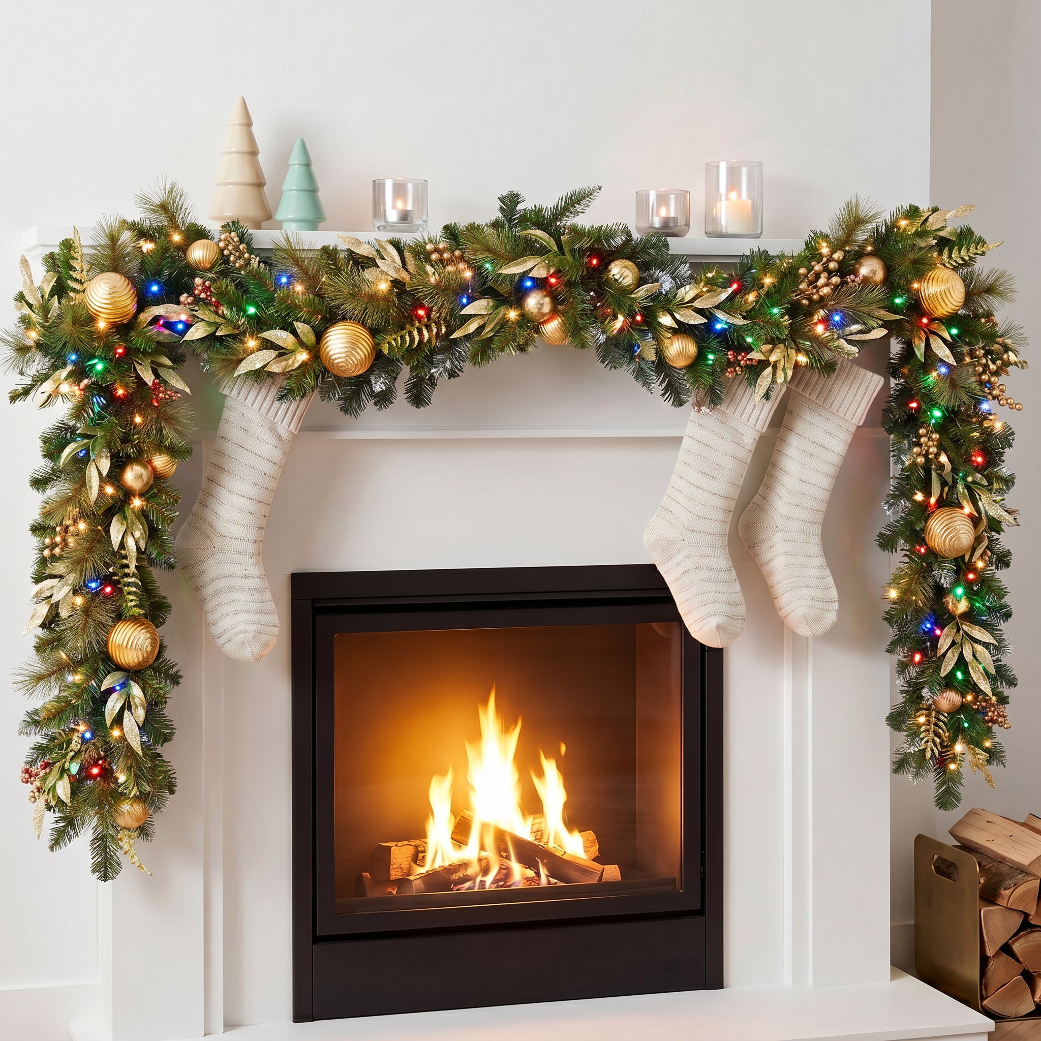 Christabelle 2.74m Deluxe Mountain Pine Christmas Garland Pre Lit Multi Function LED Timer Indoor Festive Holiday Decor