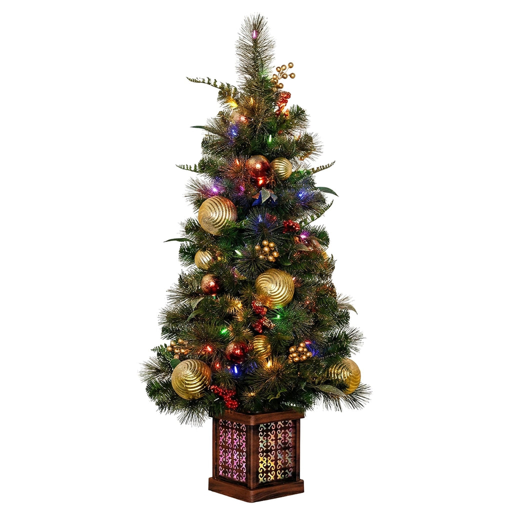 Christabelle 1.2m 4ft Deluxe Mountain Pine Potted Christmas Tree Pre Lit Multi Function LED Artificial Indoor Xmas Decor