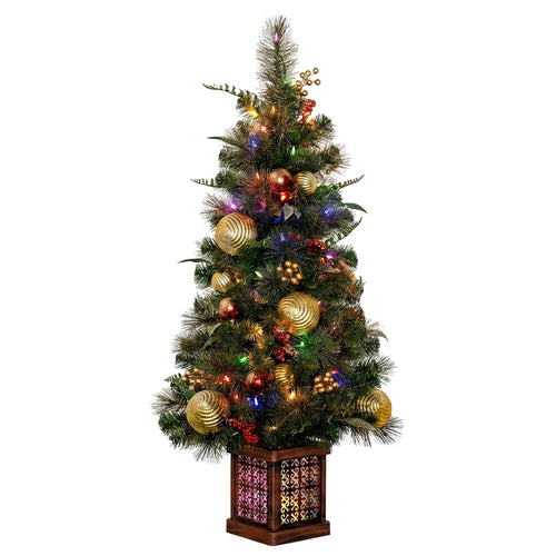 Christabelle 1.2m 4ft Deluxe Mountain Pine Potted Christmas Tree Pre Lit Multi Function LED Artificial Indoor Xmas Decor