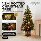 Christabelle 1.2m 4ft Deluxe Mountain Pine Potted Christmas Tree Pre Lit Multi Function LED Artificial Indoor Xmas Decor