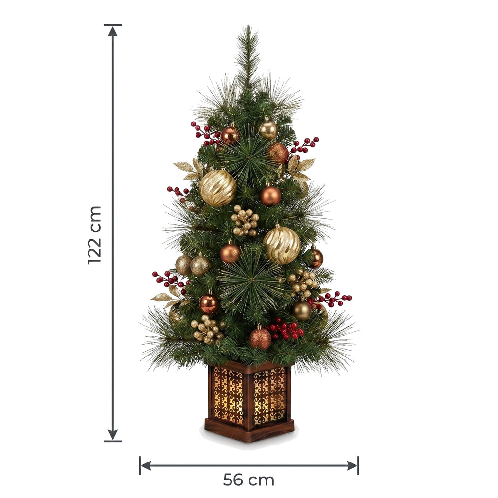 Christabelle 1.2m 4ft Deluxe Mountain Pine Potted Christmas Tree Pre Lit Multi Function LED Artificial Indoor Xmas Decor