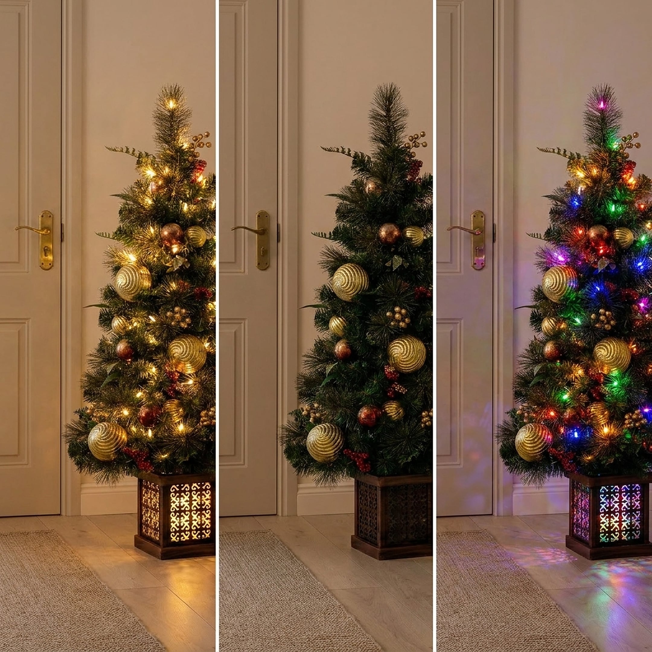 Christabelle 1.2m 4ft Deluxe Mountain Pine Potted Christmas Tree Pre Lit Multi Function LED Artificial Indoor Xmas Decor