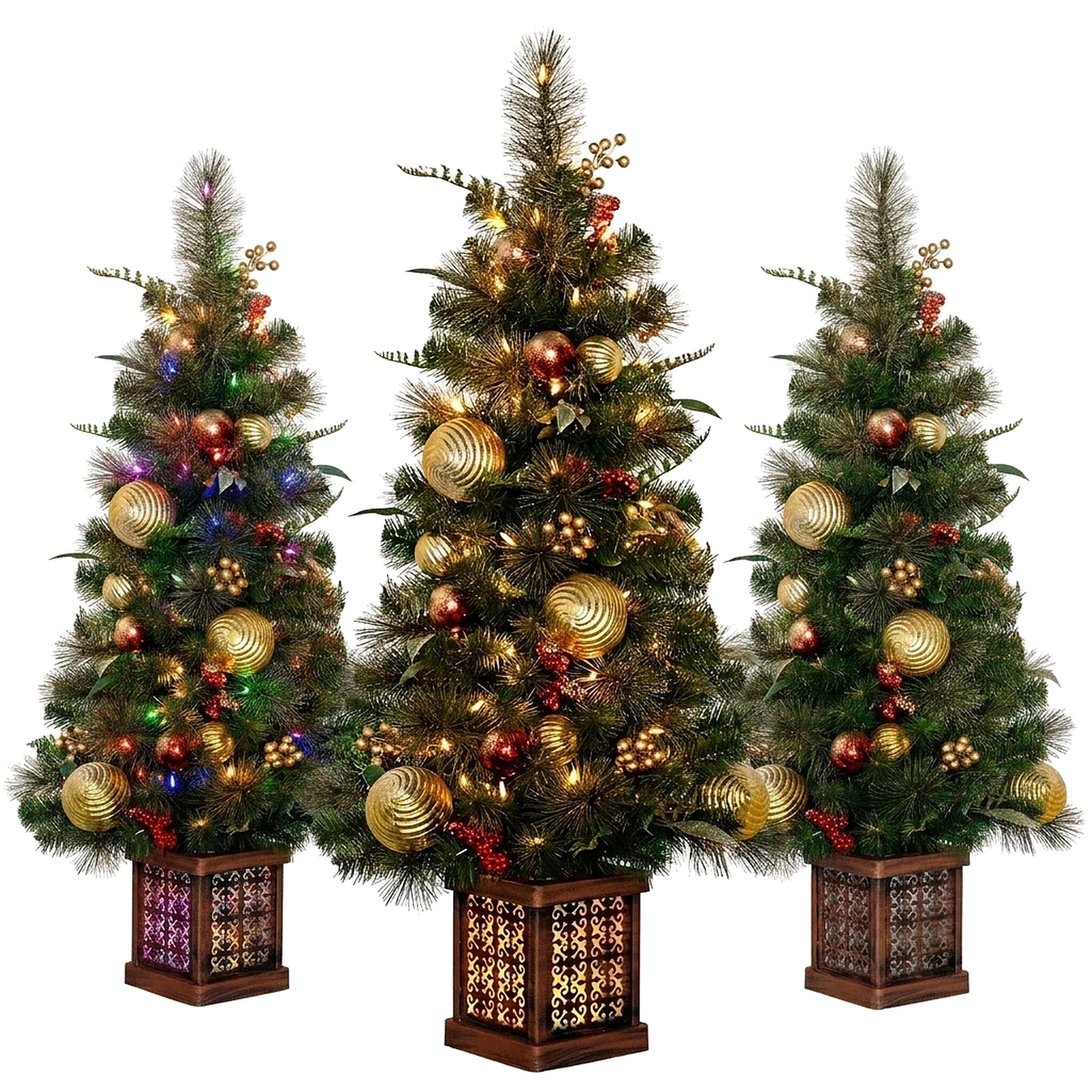 Christabelle 1.2m 4ft Deluxe Mountain Pine Potted Christmas Tree Pre Lit Multi Function LED Artificial Indoor Xmas Decor