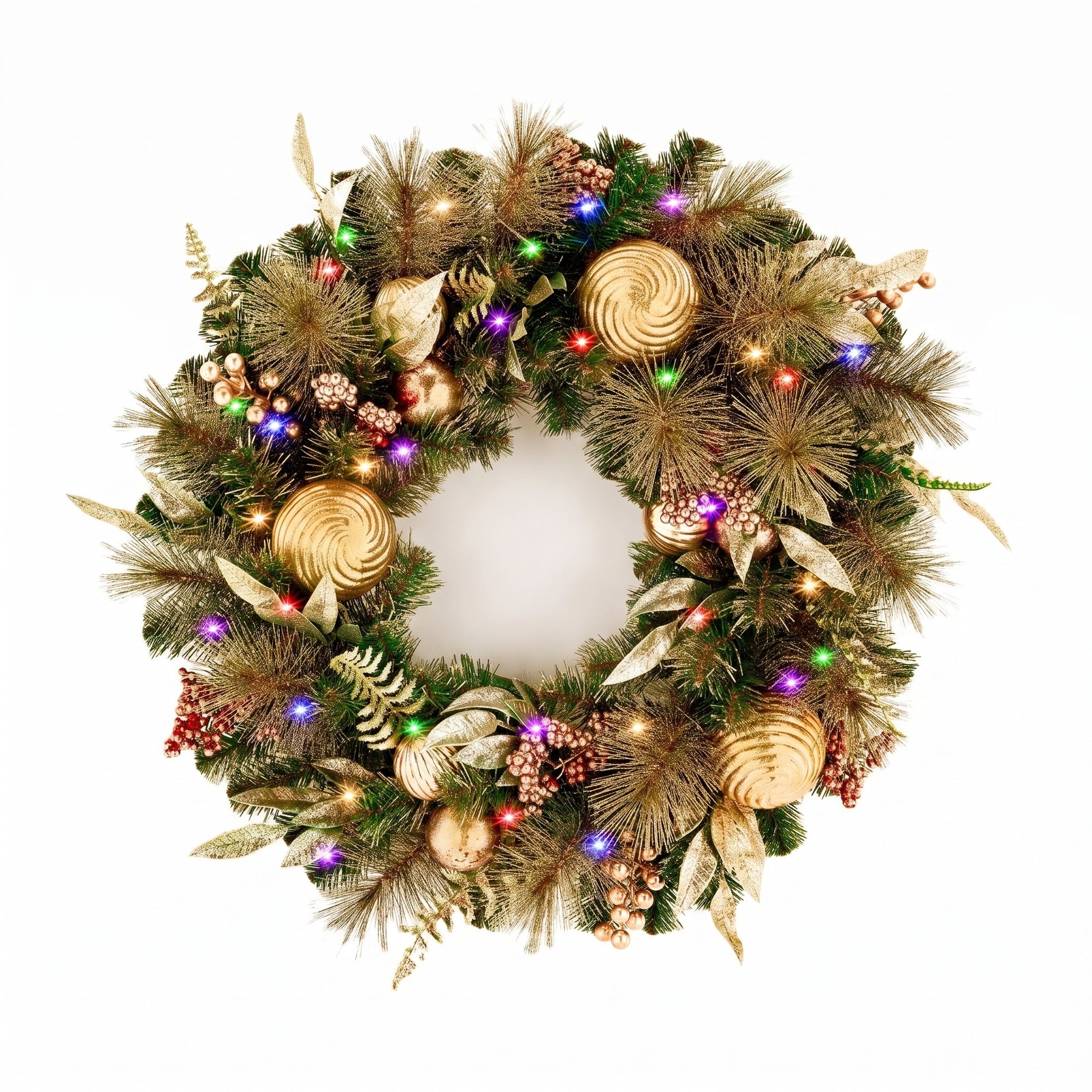Christabelle 61cm Deluxe Mountain Pine Christmas Wreath Pre Lit Multi Function LED Timer Front Door Xmas Decoration Home