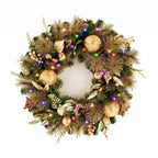 Christabelle 61cm Deluxe Mountain Pine Christmas Wreath Pre Lit Multi Function LED Timer Front Door Xmas Decoration Home