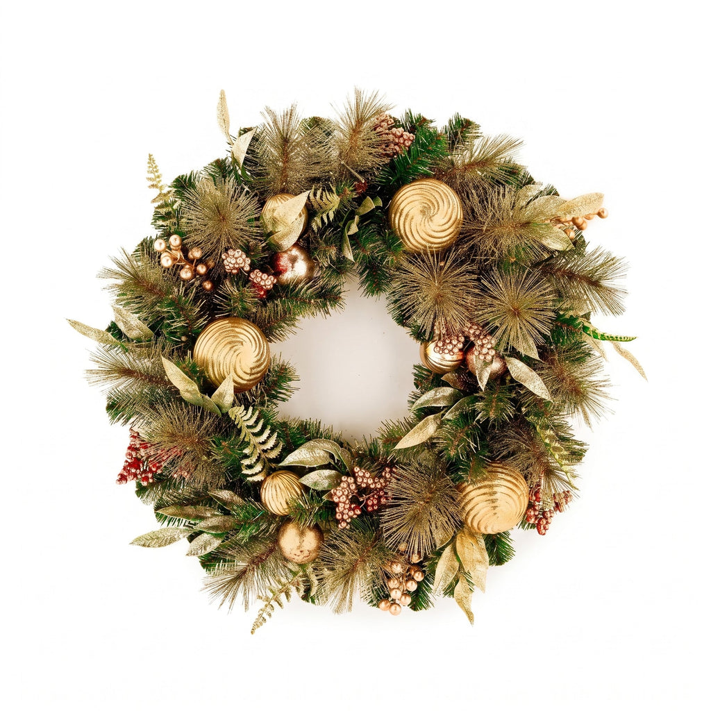 Christabelle 61cm Deluxe Mountain Pine Christmas Wreath Pre Lit Multi Function LED Timer Front Door Xmas Decoration Home