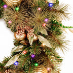 Christabelle 61cm Deluxe Mountain Pine Christmas Wreath Pre Lit Multi Function LED Timer Front Door Xmas Decoration Home