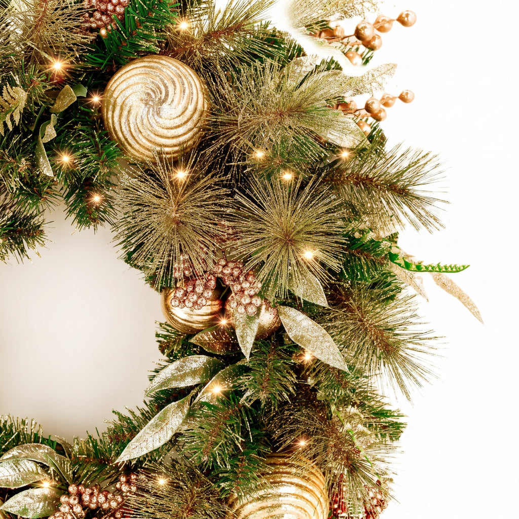 Christabelle 61cm Deluxe Mountain Pine Christmas Wreath Pre Lit Multi Function LED Timer Front Door Xmas Decoration Home