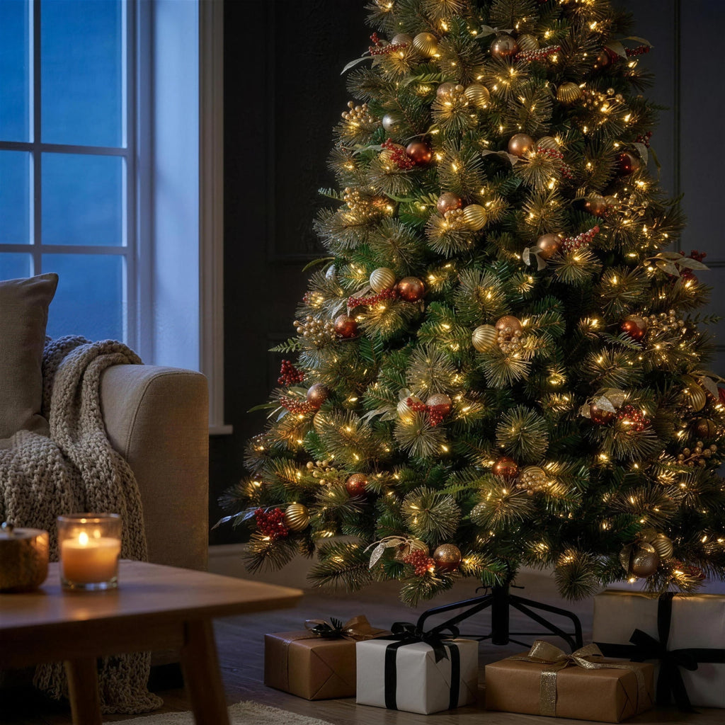 Christabelle 2.3m 7.5ft Deluxe Mountain Pine Christmas Tree Pre Lit Multi Function LED Artificial Indoor Xmas Decor Home