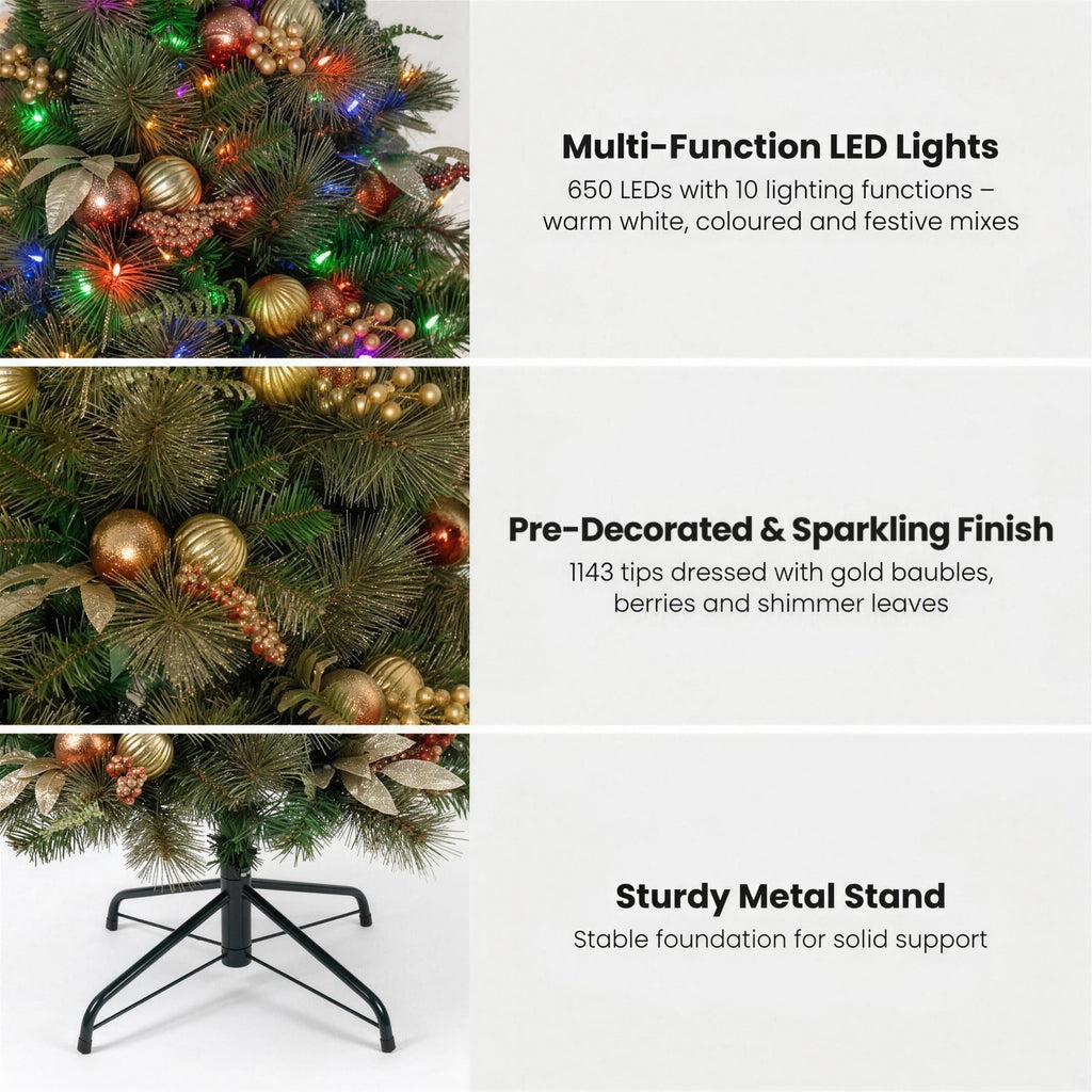 Christabelle 2.3m 7.5ft Deluxe Mountain Pine Christmas Tree Pre Lit Multi Function LED Artificial Indoor Xmas Decor Home