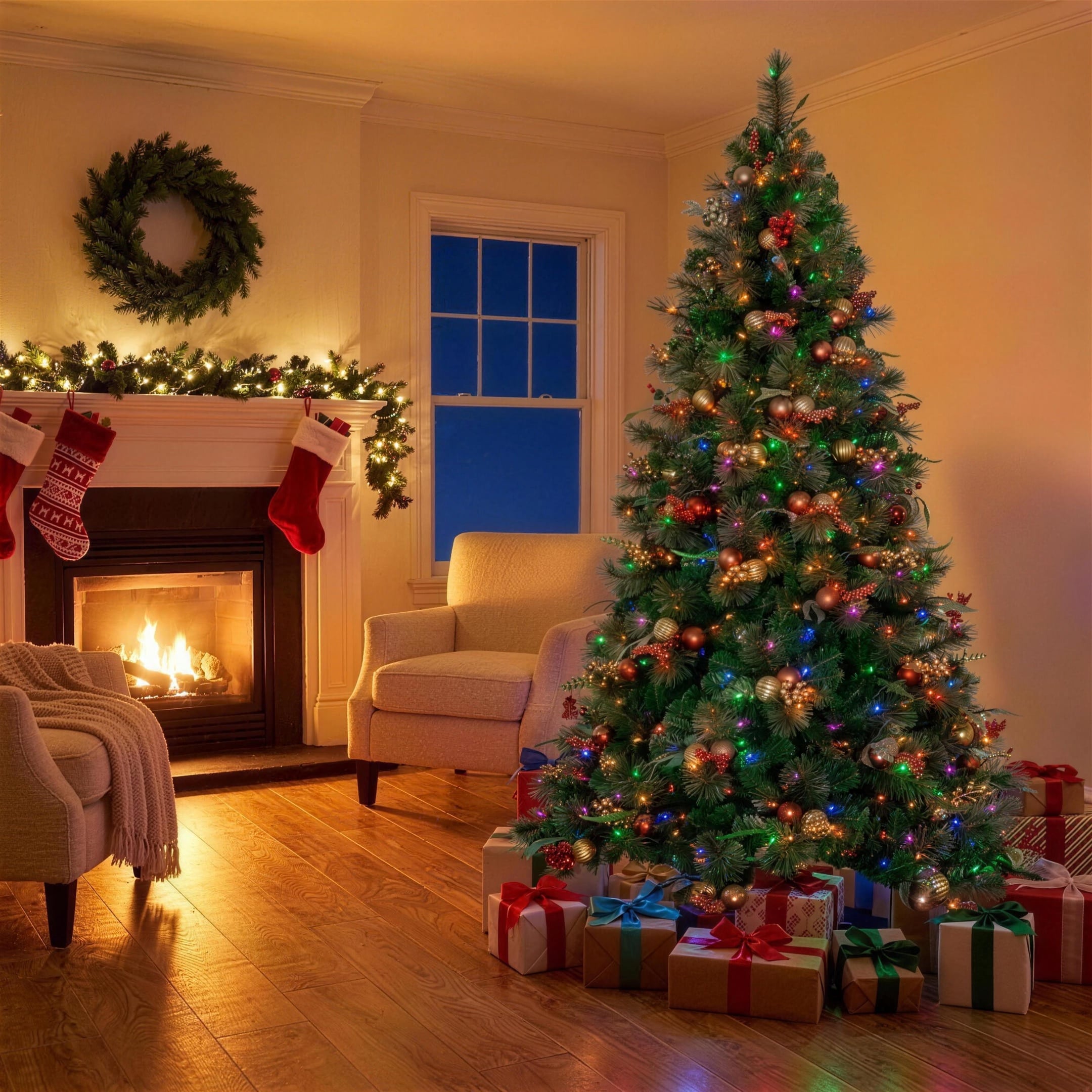 Christabelle 2.3m 7.5ft Deluxe Mountain Pine Christmas Tree Pre Lit Multi Function LED Artificial Indoor Xmas Decor Home