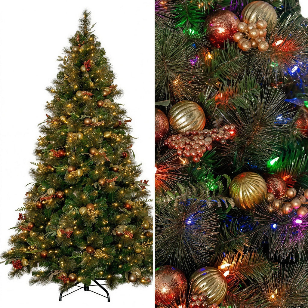 Christabelle 2.3m 7.5ft Deluxe Mountain Pine Christmas Tree Pre Lit Multi Function LED Artificial Indoor Xmas Decor Home
