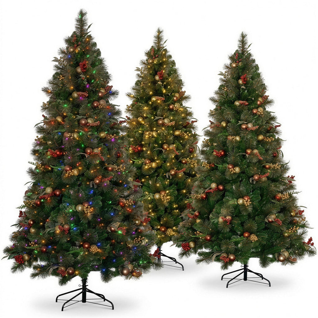 Christabelle 2.3m 7.5ft Deluxe Mountain Pine Christmas Tree Pre Lit Multi Function LED Artificial Indoor Xmas Decor Home