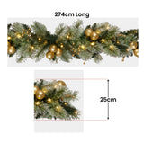 Christabelle 274cm Battery-Operated Christmas Garland with Warm White Lights - Gold Collection