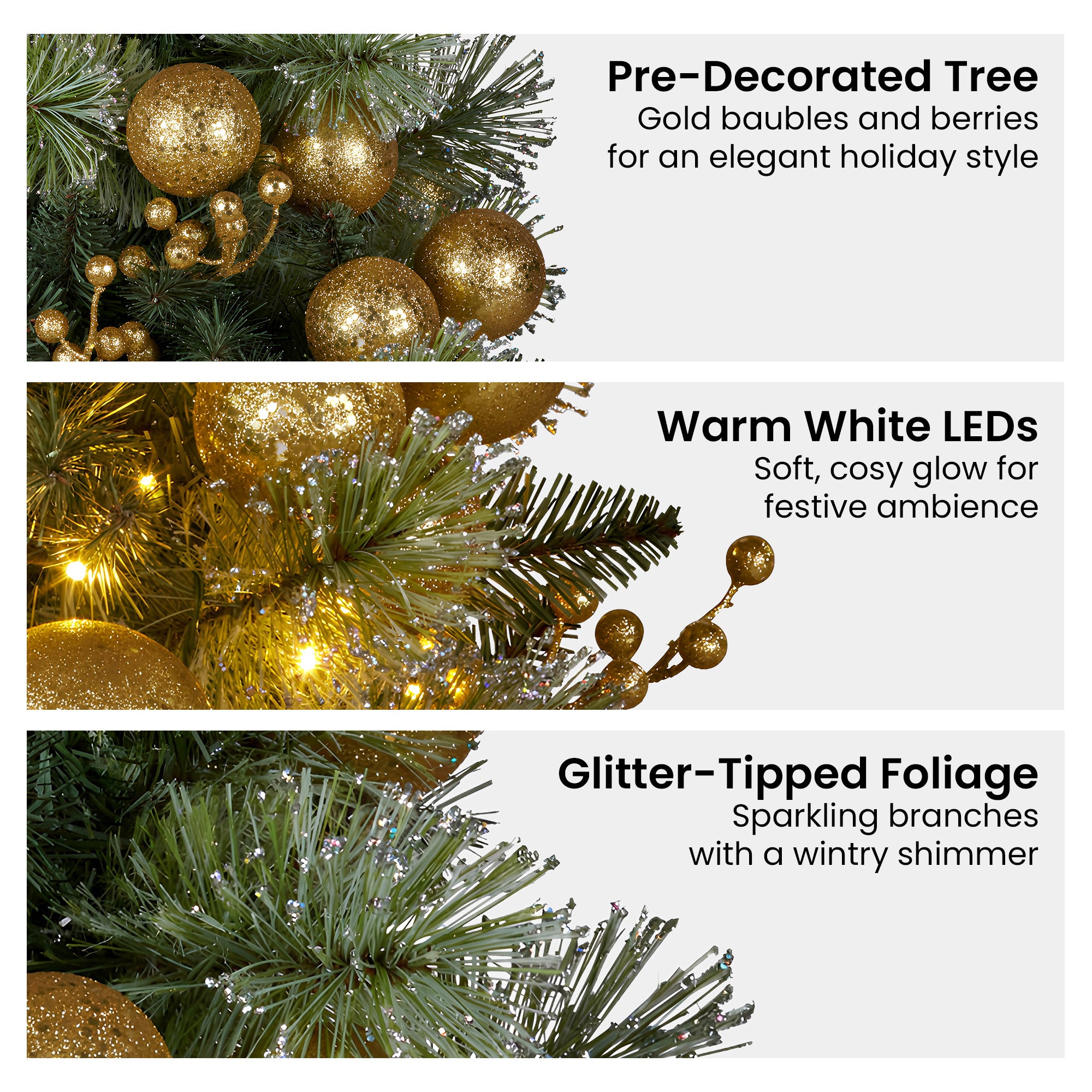 Christabelle 61cm Battery-Operated Christmas Tree with Warm White Lights - Gold Collection