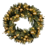 Christabelle 61cm Christmas Wreath Battery-Operated Warm White Lights Gold Baubles Xmas Decor