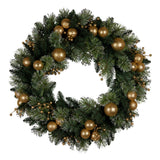 Christabelle 61cm Christmas Wreath Battery-Operated Warm White Lights Gold Baubles Xmas Decor